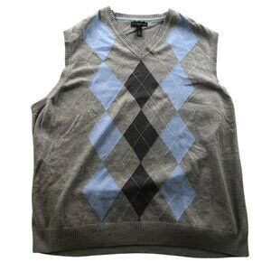 Club Room Mens Vest Sweater Size XXL Argyle Knit V-Neck Pullover Gray Classic